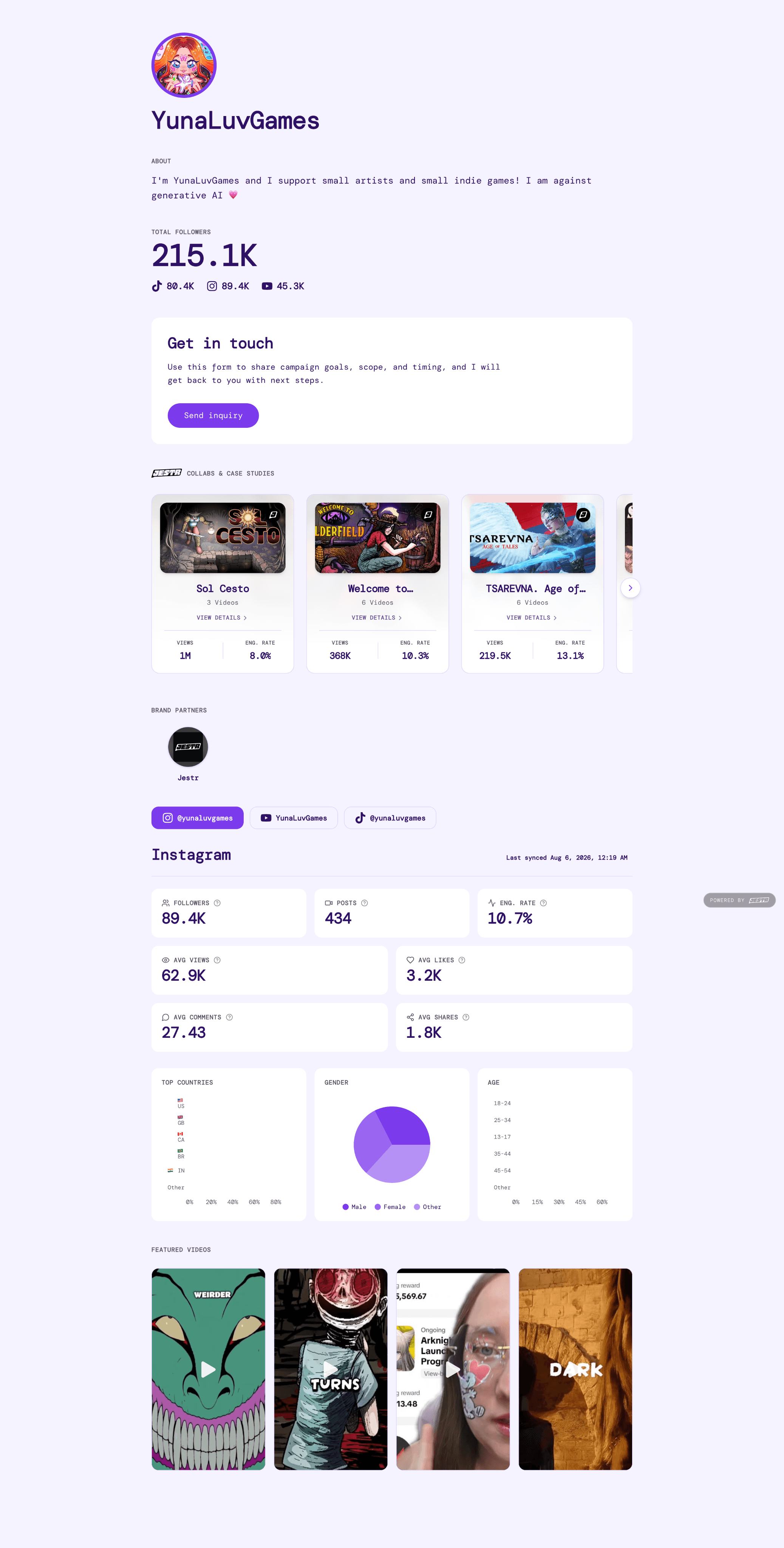 Automatically updating Instagram stats on a media kit