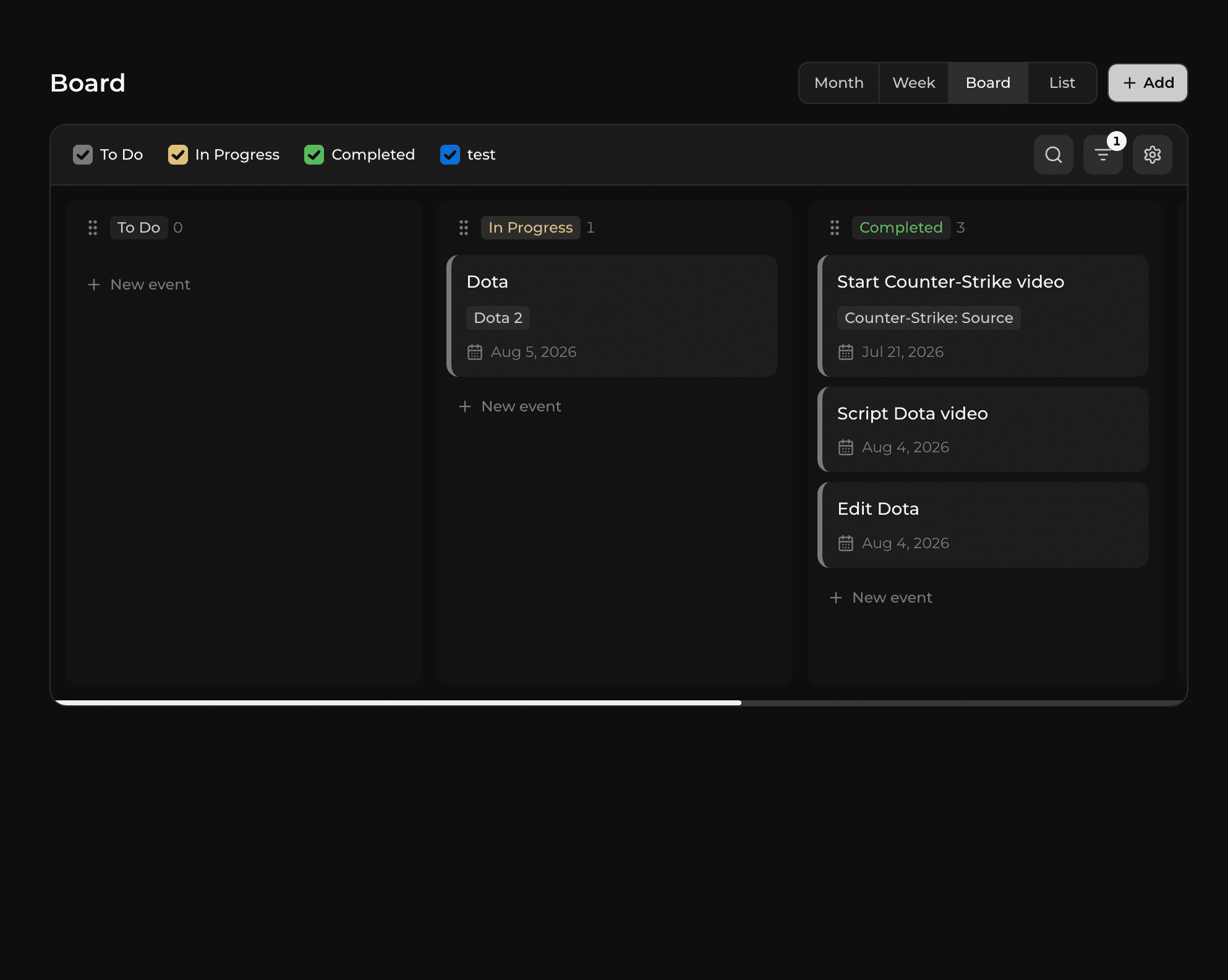 Kanban board of creator tasks and campaigns