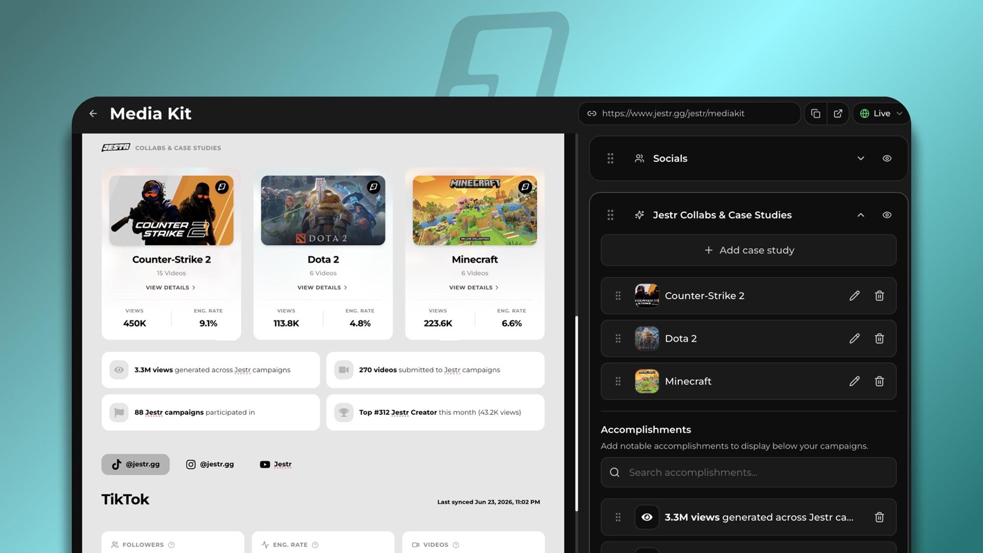 Jestr media kit editor